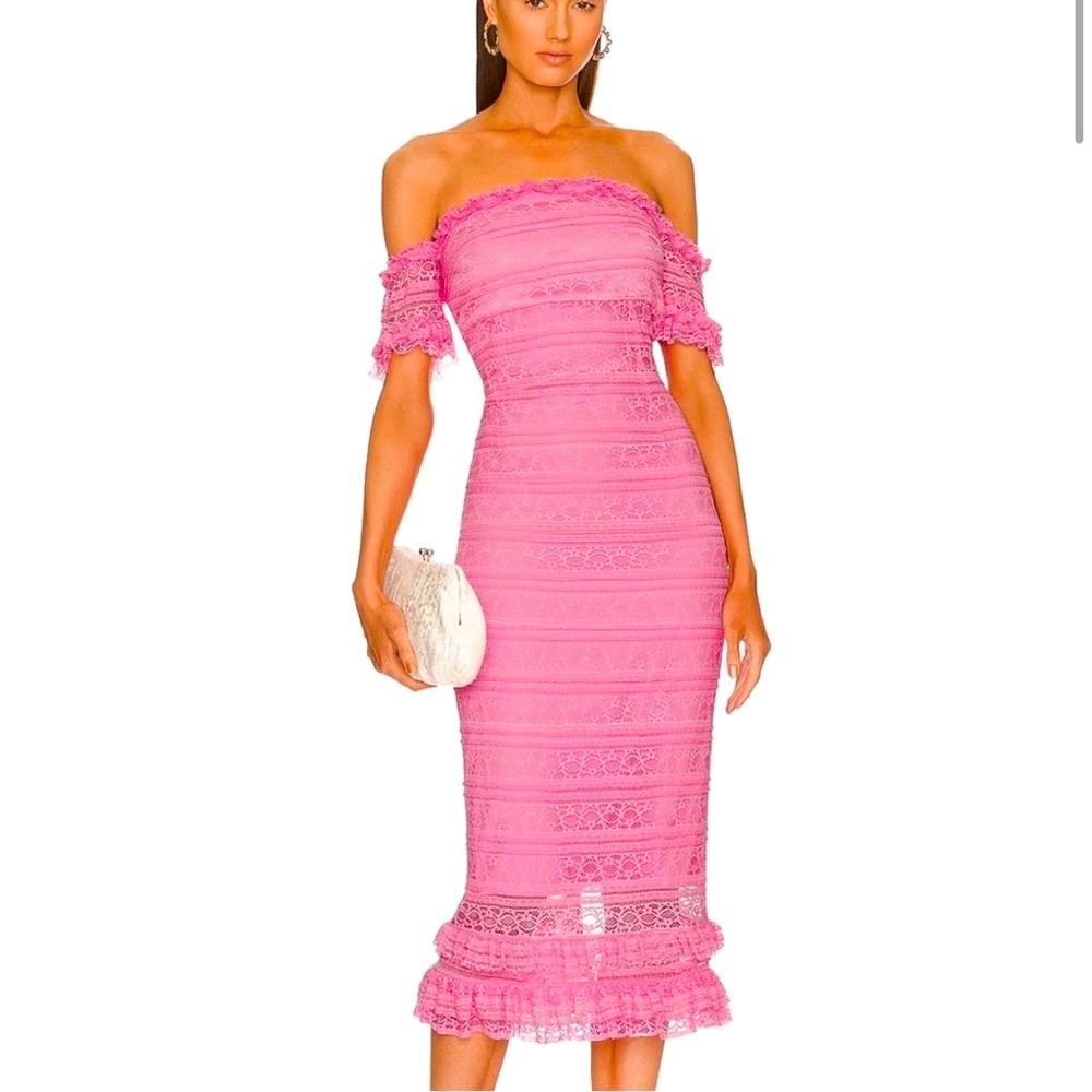 NWT LIKELY Milaro pink lace ruffle midi dress in Pink Sugar, size 1